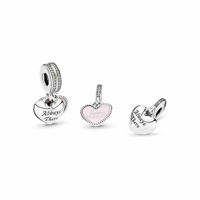 Pandora Best Friends Dangle Charm - Sterling Silver Oxidised/Enamel/Pink/Cubic Zirconia - Canada | G